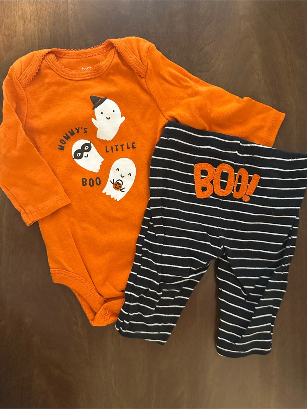 Carter's Orange Halloween Bodysuit with Navy Striped Pants